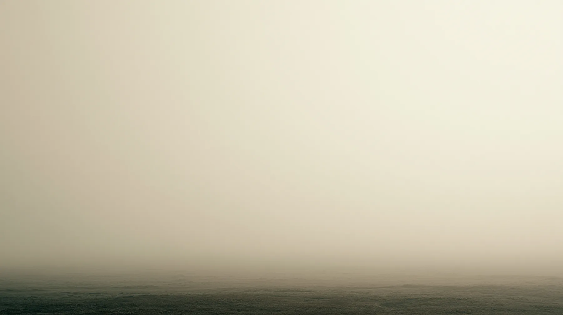 Světlá mlha vyplňující celý obraz, u dolního okraje sotva znatelný horizont.